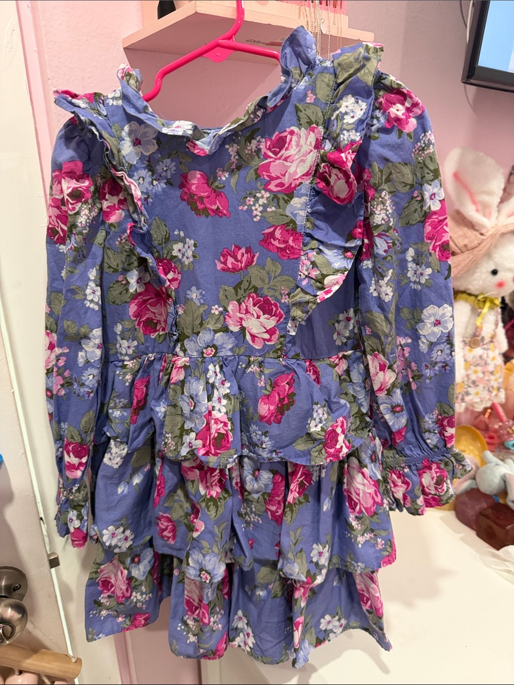 Janie and Jack Floral Ruffle Tiered Dress in Blue and Pink